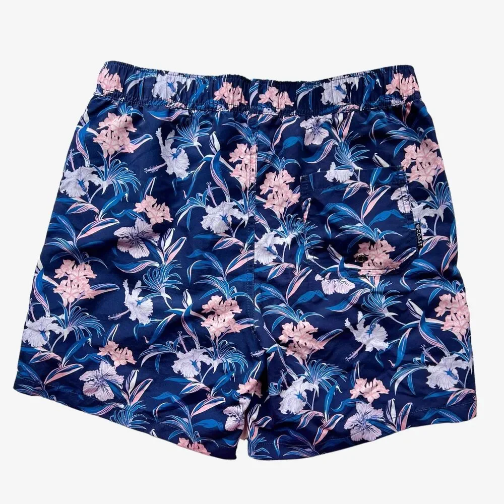 Coast Clothing 1996 Mens Swim Trunks Board Shorts Navy Pink Floral Pocket Sm